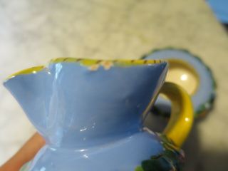 Vintage Blue DELLA ROBBIA CREAMER & SUGAR BOWL SET Italian Art Pottery 5