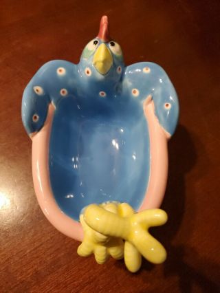 Vintage 1985 Fitz And Floyd Ff Pink & Blue Chicken In The Bath Soap Dish Rare