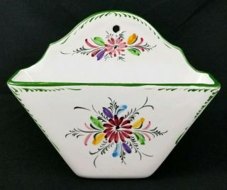 Vintage Italian Ceramic Wall Pocket Porcelain Hand Painted Floral 6 3/4 "