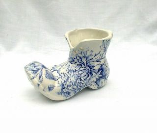 Old Foley James Kent Porcelain Boot Shoe Blue White