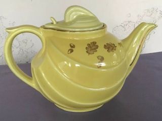 Vintage Hall Teapot Style 0799 6 Cup Hook Lid Yellow With Gold Decor