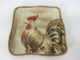 Tabletops Gallery Romalo Rooster 8 " Square Plate Hand Painted Hand Crafted