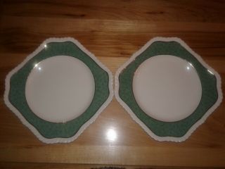 2 Green Powder Border By Johnson Brothers Salad Plates - Made In England