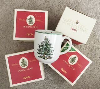Spode Christmas Tree Set Of Four (4) Mugs Bin