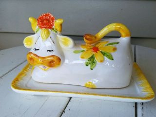 Vintage Lefton Bossie The Cow Ceramic Butter Dish