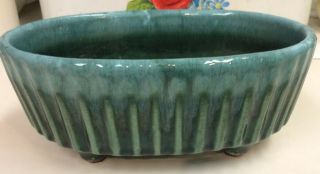 Vintage Hull Usa F39 Green Blue - Drip Oval Footed Planter 7 "