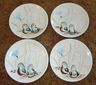 4 Old Vintage Red Wing Quail Pottery Birds 6 1/2 Inch Bread & Butter Plates