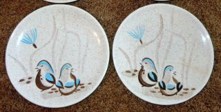 4 OLD VINTAGE RED WING QUAIL POTTERY BIRDS 6 1/2 INCH BREAD & BUTTER PLATES 2