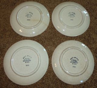 4 OLD VINTAGE RED WING QUAIL POTTERY BIRDS 6 1/2 INCH BREAD & BUTTER PLATES 4