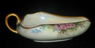O & E G ROYAL AUSTRIA HAND PAINTED NAPPY PINK ROSES BLUE FORGET ME KNOTS 1898 4