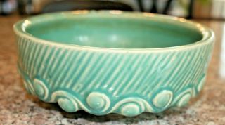Vintage Mccoy Pottery 7 " X 2.  5 " Green Bulb Bowl With Curlicue And Rib Pattern