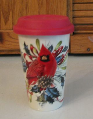 Lenox Winter Greeting Porcelain Travel MUG Cardinal Red Top 5