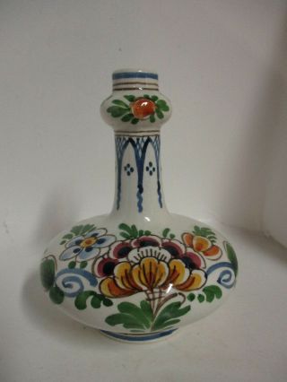 Vintage Delft Pottery Bud Vase,  Hand Painted Signed Mm,  Dp,  52,  Colors