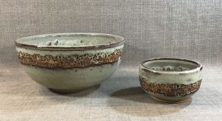 Hand Crafted Glazed Pottery Chip And Dip Bowls Signed