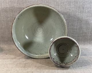 Hand Crafted Glazed Pottery Chip And Dip Bowls Signed 3