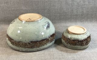 Hand Crafted Glazed Pottery Chip And Dip Bowls Signed 4