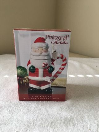 Pfaltzgraff Collectibles Hand Painted Candy Cane Santa Holiday Covered Mug