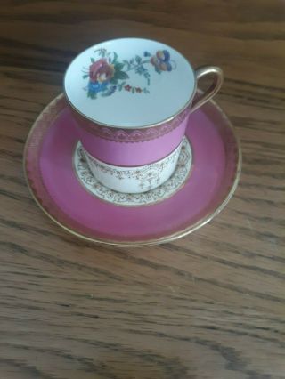 Vintage Aynsley Pink & Gold Trim Flower Demitasse Cup & Saucer Set 4271