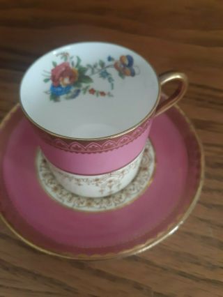 Vintage Aynsley Pink & Gold Trim Flower Demitasse Cup & Saucer Set 4271 2