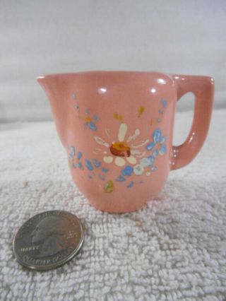 Vintage Shawnee Pottery 2 " Miniature Pink Pitcher W Hand Painted Flowers Usa
