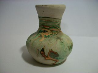 Nemadji Pottery Vase Multi Color Swirls Orange Red Green Brown Desert Southwest