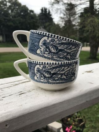 Currier & Ives Royal China Blue And White Tea Cup Set Of 2