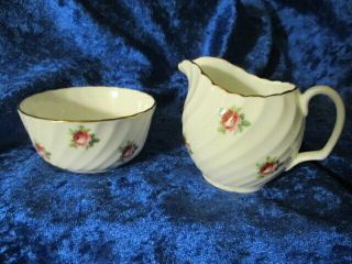 Vintage Adderley Mini Creamer & Open Sugar Bowl Pink Roses Bone China England