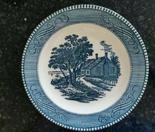 Royal Currier & Ives Set Of 6 Plates House On The Lake Blue