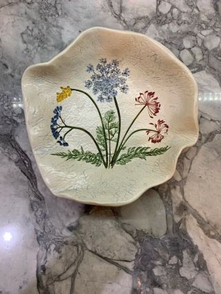 Folk Art Marsh Pottery Bowl By Ellyn Wild Flower Bouquet Hand Crafted Usa