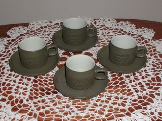 Denby Langley Camelot Chevron 4 Cups And Saucers Vintage Set