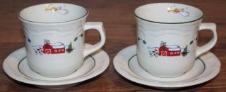 Pfaltzgraff Christmas Snow Village Set Of 2 Cups And 2 Saucers