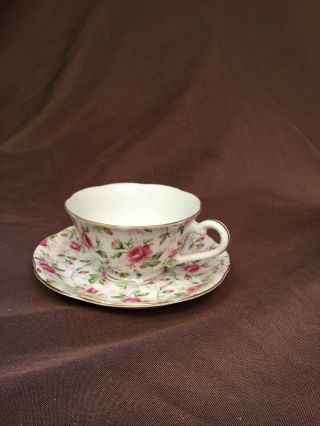 Vintage Lefton China Pink Rose Chintz Cup & Saucer Set