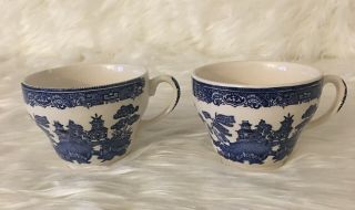 Vintage Blue Willow Tea Coffee Cup Mug Made In England Set 2 Cobalt Blue White