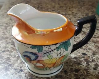 Vintage Chikaramachi Japan Porcelain Hand Painted Bird Flowers Creamer