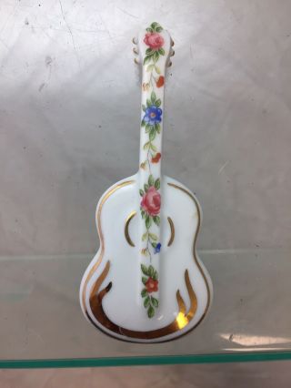 Antique Limoges Porcelain Dollhouse Guitar With Floral Accents