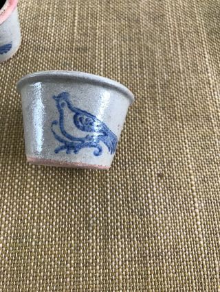 Vintage Miniature Beaumont Brothers Pottery Crock Gray w Blue Bird Design 2