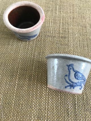 Vintage Miniature Beaumont Brothers Pottery Crock Gray w Blue Bird Design 3