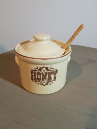 Vintage Pfaltzgraff Village Stoneware Beige/brown Honey Pot Jar With Lid