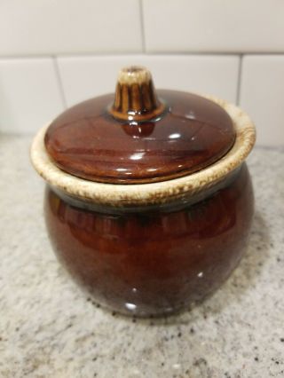 Covered Sugar Bowl W/ Lid Hull Oven Proof Usa Brown Drip Glaze (1)