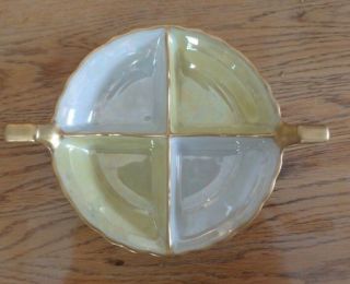 Vintage R & S German 4 - Section Dish With Gold And Irridescent Accents