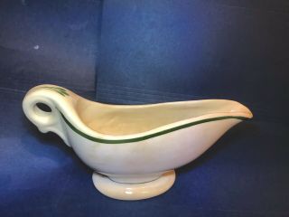Medalta Canada Vitrified Ware - Gravy Boat - Ivory With Forest Green Details