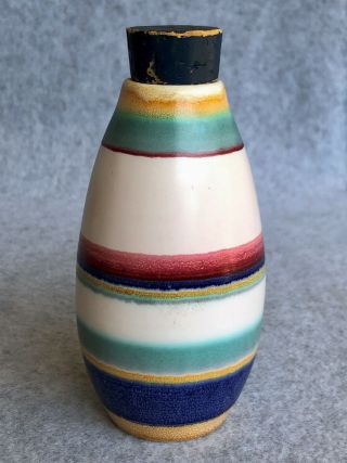 Vintage Bavaria Pottery Hand Thrown & Decorated Bottle W/ Orig.  Painted Cork