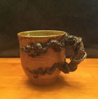 Pottery Coffee Mug " Very Unusal " Handle Looks Like Tree Limb  Funny Weird "