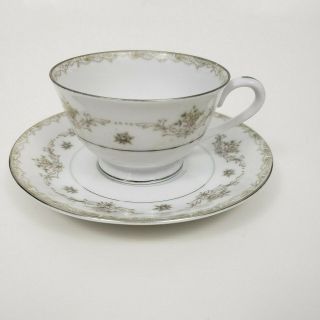 Sango Japan Kenwood Fine China Set Tea Cup And Saucer Floral Silver Chipped