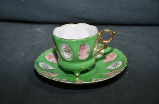Vintage Paulux Handpainted Made In Japan Demitasse Cup And Saucer - Green