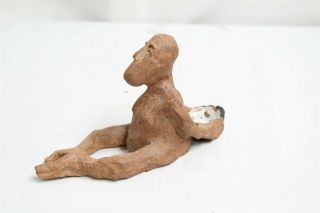 Mcm Crude Sculptured Man Holding A Bowl Behind His Back Studio Pottery Figurine