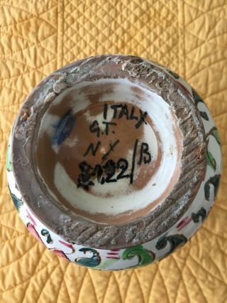 Vintage Italian Incised /etched Hand Painted Italy Ceramic pottery Vase Numbered 4