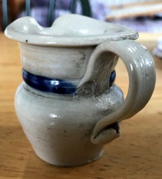 Vintage Miniature Williamsburg Pottery Pitcher Creamer Hand - Carved Stoneware Va. 2