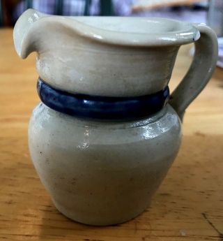 Vintage Miniature Williamsburg Pottery Pitcher Creamer Hand - Carved Stoneware Va. 3