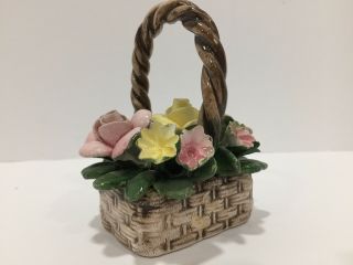 Capodimonte Nuova Italian Porcelain Flower Basket,  Hand Painted,  Cond.